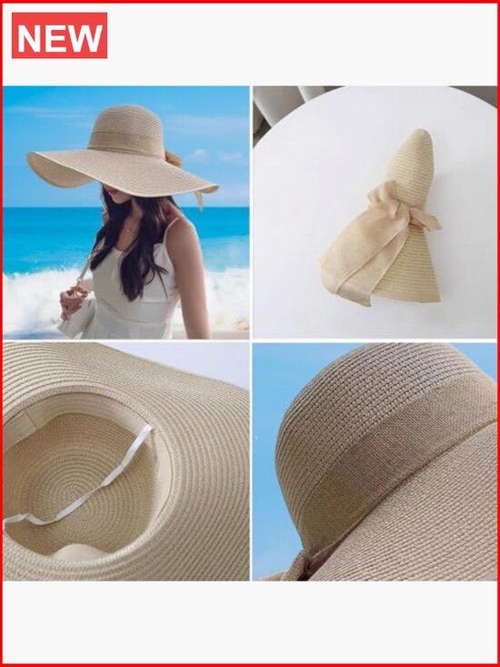 Wide Brim Straw Sun Hat with UPF 80+ Protection Foldable Travel main image 7